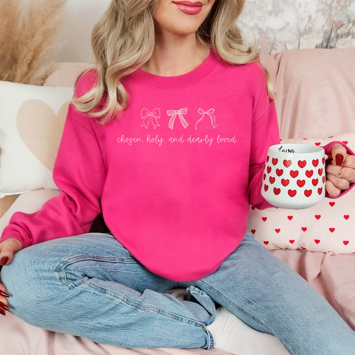 Chosen, Holy, & Dearly Loved Script Bows Crewneck Sweatshirt