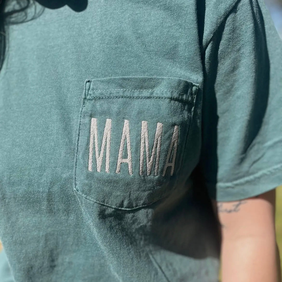 Mama Embroidered Comfort Colors Pocket Tee