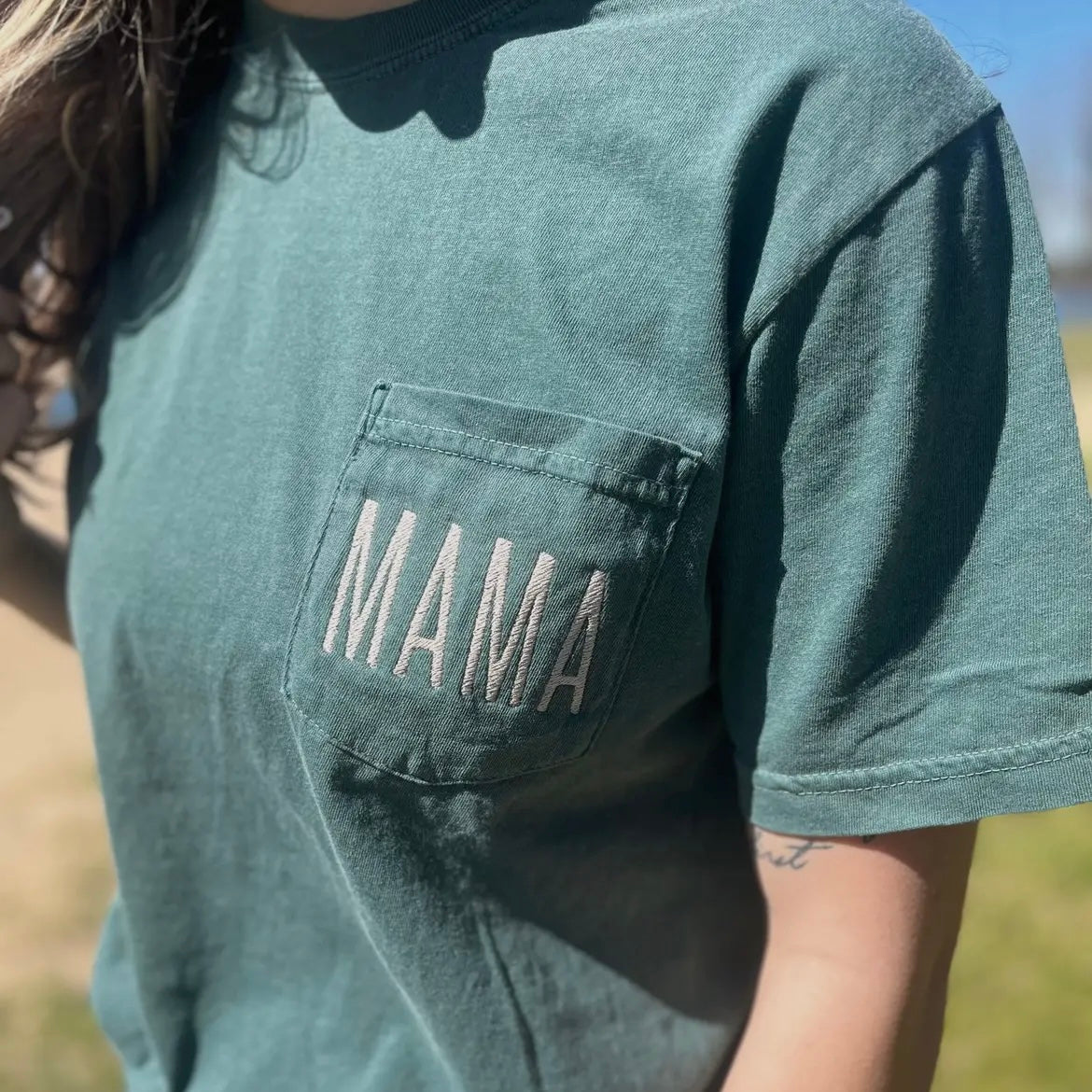 Mama Embroidered Comfort Colors Pocket Tee