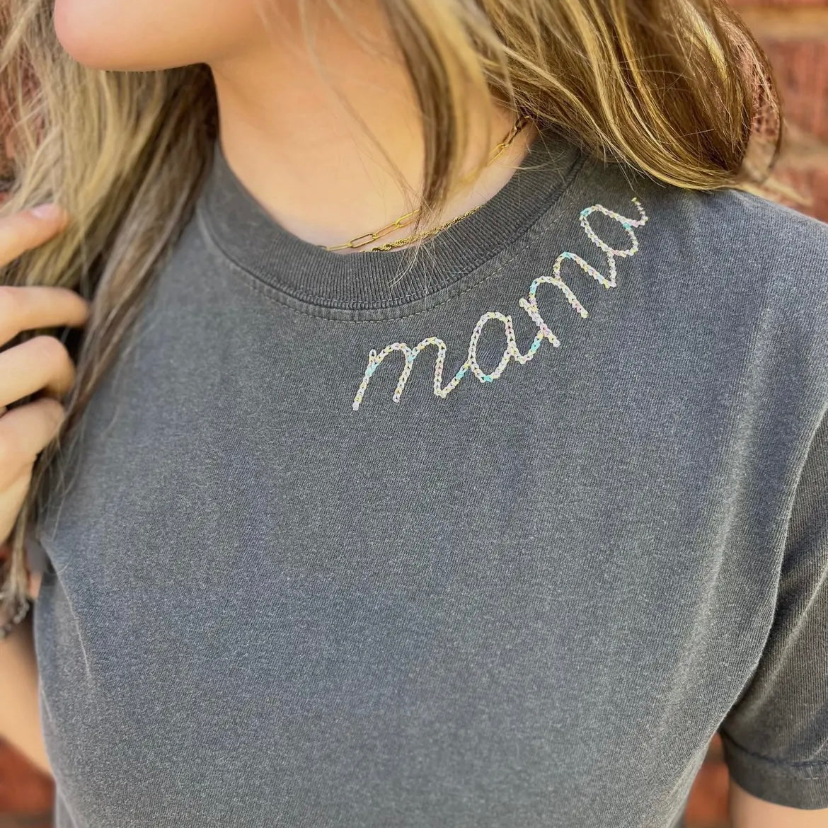 Mama Embroidered Collar Comfort Colors Tee