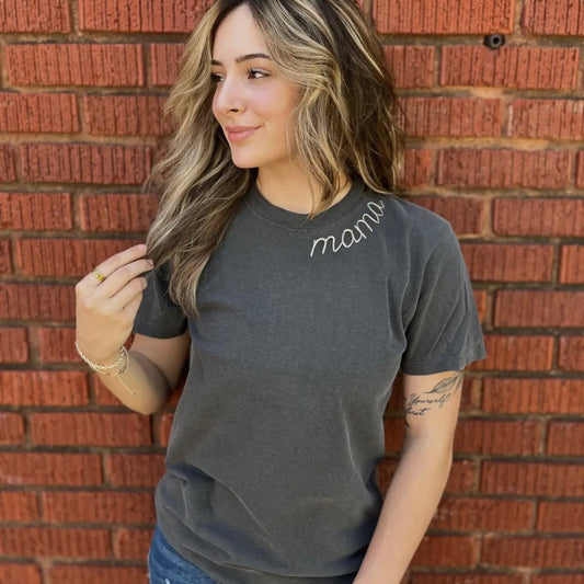 Mama Embroidered Collar Comfort Colors Tee