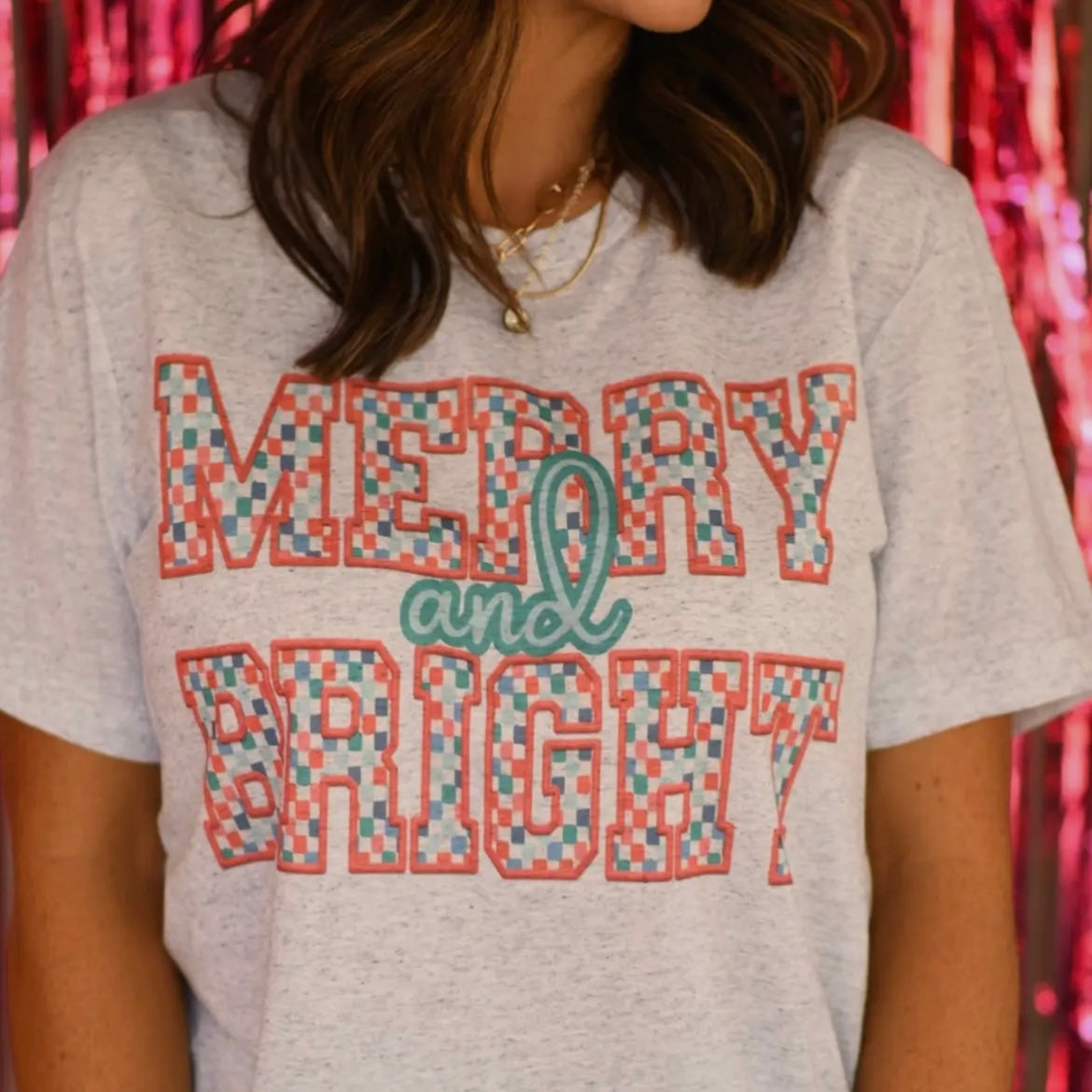 Merry & Bright Checkered Tee