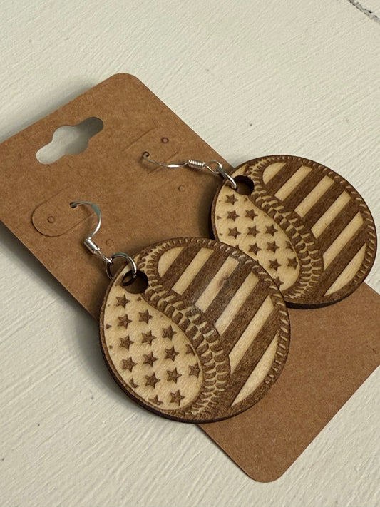 Engraved American Flag Baseball Dangles
