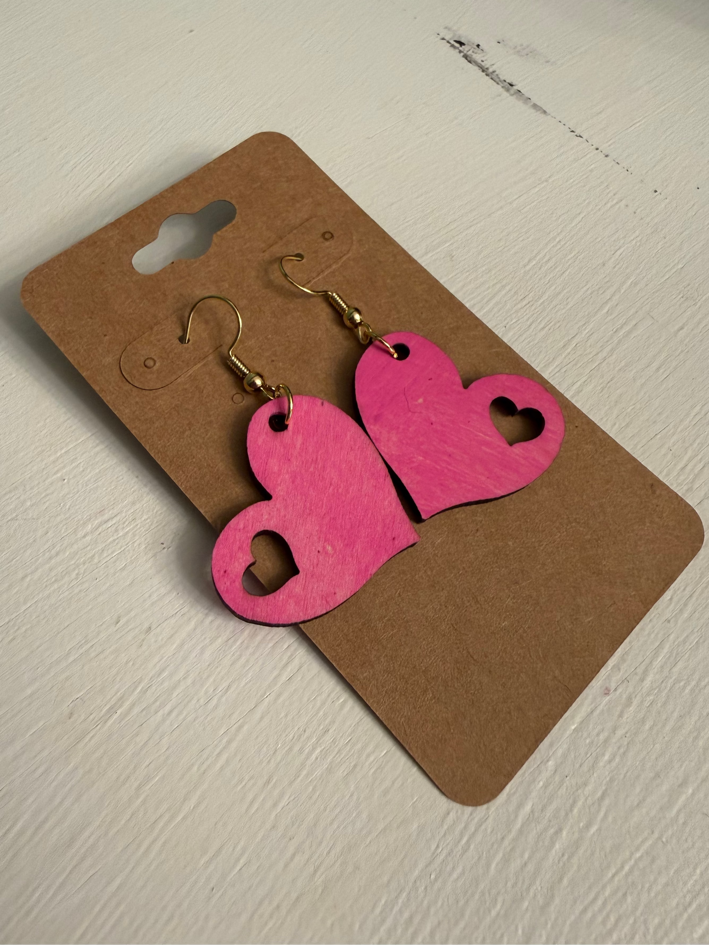 Pink Wooden Heart Dangles