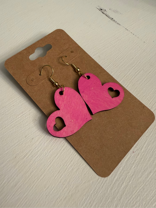 Pink Wooden Heart Dangles