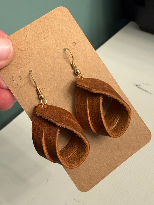 Thick Brown Leather Loop Knot Dangles