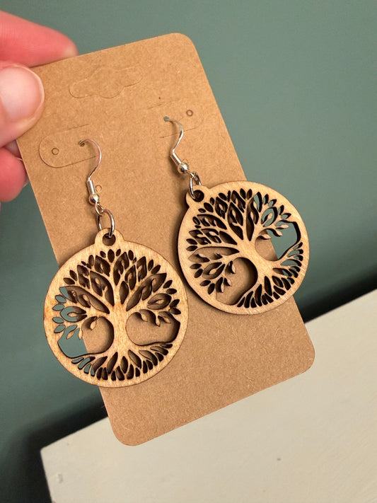 Wooden Engraved Tree of Life Dangles