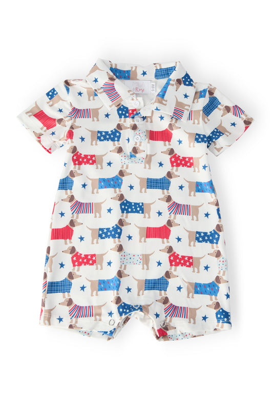 Boys Patriotic Pups Polo Shorty One-Piece