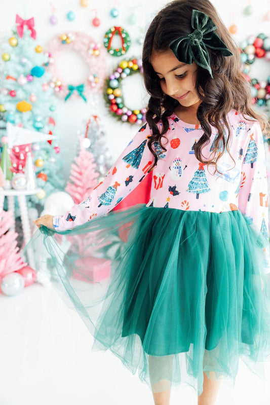 Under the Tree Long Sleeve Girls Christmas Tutu Dress