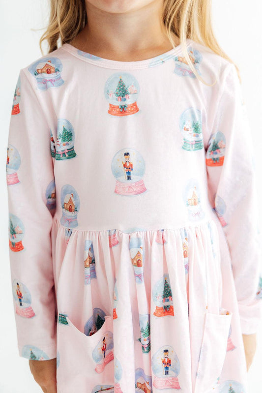 Let it Snow Long Sleeve Girls Christmas Pocket Twirl Dress