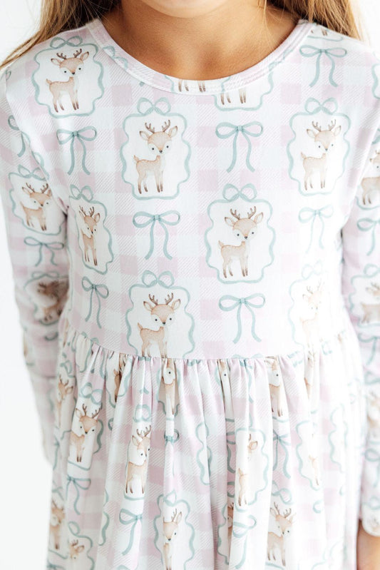 Woodland Whimsy Long Sleeve Ruffle Hem Girl's Twirl Dress