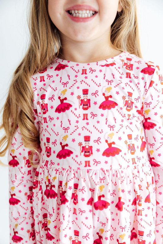 Candy Cane Ballet Long Sleeve Ruffle Hem Girls Christmas Twirl Dress